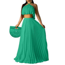 Load image into Gallery viewer, Halter Neck Sleeveless Short Top Floor Length Two Piece Set
