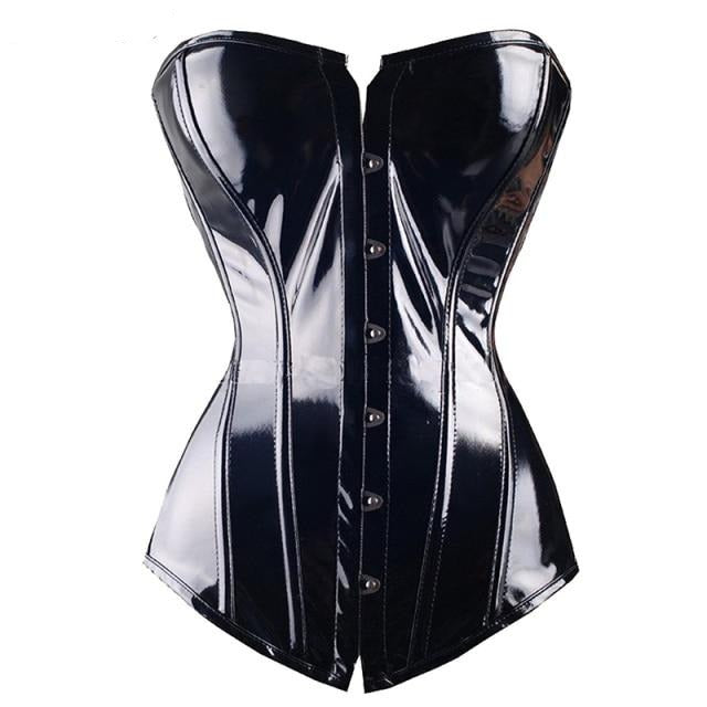 SAYFUT Black PVC Steampunk Corsets and Bustiers Sexy Lingerie Slim Waist Cincher Body Shaper Push up Overbust For Women