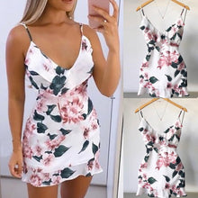 Load image into Gallery viewer, Womens Sexy V Neck Summer Dress Floral Print Strappy Mini Dress Ladies Ruffle Summer Beach Party Dresses Casual dresses
