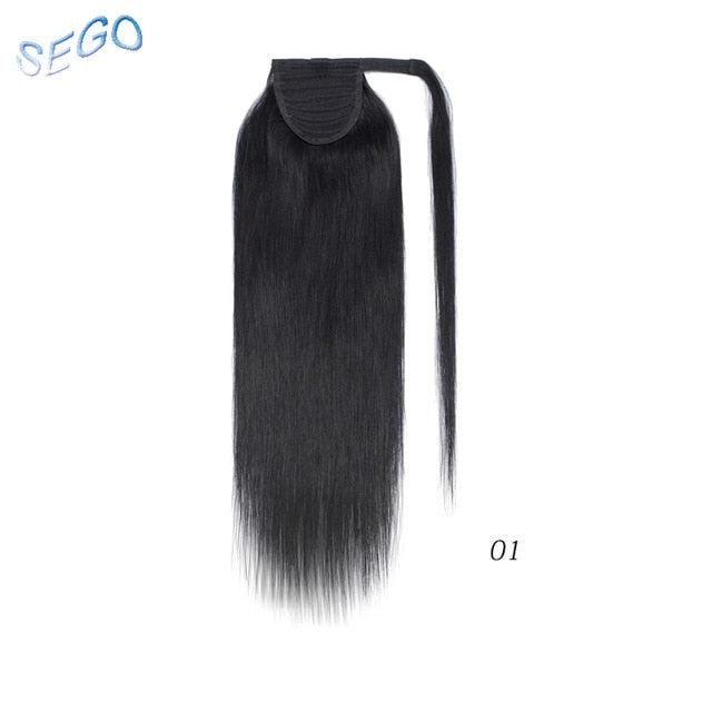 Ponytail Human Hair Wrap Around Ponytail Remy Hair Extension Natural Straight Clip In Hairpins