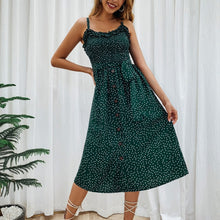 Load image into Gallery viewer, Backless Bow Button Polka Dot Slip Dress
