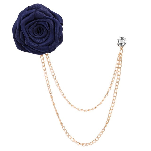 Men Wedding Brooches Rose Flower Brooch Tassel Chain Accessories