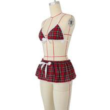 Load image into Gallery viewer, Plaid Style Uniform Mini Skirt Thong Set
