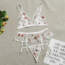 Load image into Gallery viewer, 3PCS White Lace Flower Embroidery Bra Set  Nightwear Underwear Lingerie Sets
