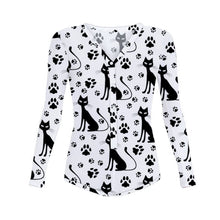 Load image into Gallery viewer, Cat Print Back Hip Long Sleeve Jumpsuit
