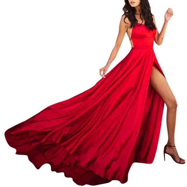 Luxury Women Elegant Slit Long Dress Backless Evening Party Dress Sexy Sleeveless Formal Club Maxi Dress Summer 2020 New