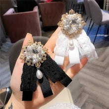 Load image into Gallery viewer, Fashion Lace Bow Brooch Rhinestone Pearl Corsage Vintage Sweet Women Collar
