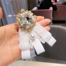 Load image into Gallery viewer, Fashion Lace Bow Brooch Rhinestone Pearl Corsage Vintage Sweet Women Collar
