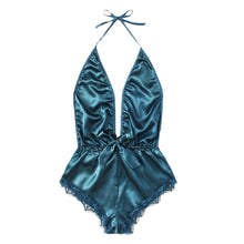 Load image into Gallery viewer, Halter Deep V Erotic Silk Open Bodysuit
